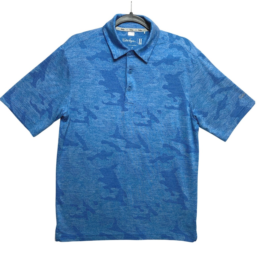 Walter Hagen 11 Majors Polo Shirt Mens Small Blue Camo Print Performance Golf